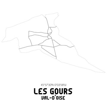 LES GOURS Val-d'Oise. Minimalistic street map with black and white lines.