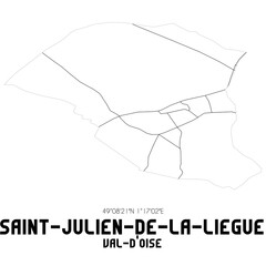 SAINT-JULIEN-DE-LA-LIEGUE Val-d'Oise. Minimalistic street map with black and white lines.