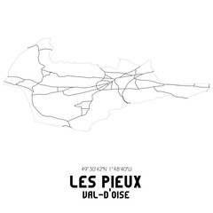 LES PIEUX Val-d'Oise. Minimalistic street map with black and white lines.