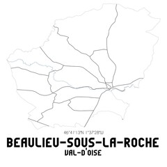 BEAULIEU-SOUS-LA-ROCHE Val-d'Oise. Minimalistic street map with black and white lines.