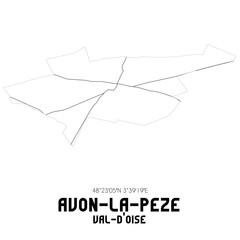 AVON-LA-PEZE Val-d'Oise. Minimalistic street map with black and white lines.