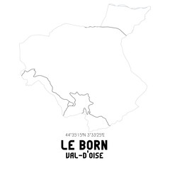 LE BORN Val-d'Oise. Minimalistic street map with black and white lines.