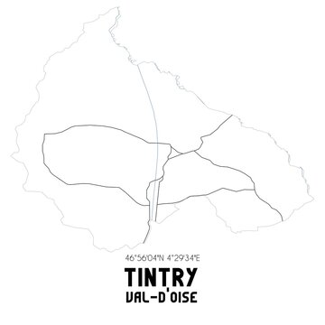 TINTRY Val-d'Oise. Minimalistic street map with black and white lines.