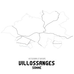 VILLOSSANGES Somme. Minimalistic street map with black and white lines.