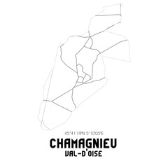 CHAMAGNIEU Val-d'Oise. Minimalistic street map with black and white lines.