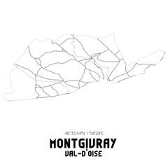 Obraz premium MONTGIVRAY Val-d'Oise. Minimalistic street map with black and white lines.