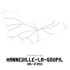MANNEVILLE-LA-GOUPIL Val-d'Oise. Minimalistic street map with black and white lines.