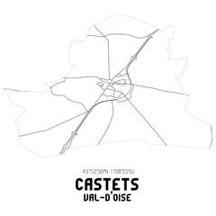 CASTETS Val-d'Oise. Minimalistic street map with black and white lines.