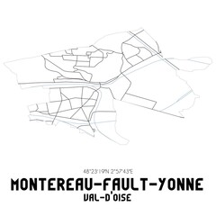 MONTEREAU-FAULT-YONNE Val-d'Oise. Minimalistic street map with black and white lines.