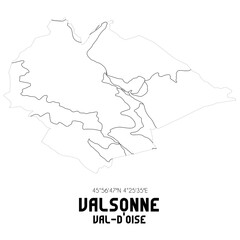 VALSONNE Val-d'Oise. Minimalistic street map with black and white lines.
