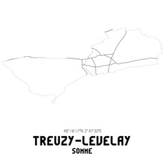 TREUZY-LEVELAY Somme. Minimalistic street map with black and white lines.
