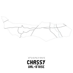 CHASSY Val-d'Oise. Minimalistic street map with black and white lines.