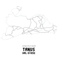 TANUS Val-d'Oise. Minimalistic street map with black and white lines.