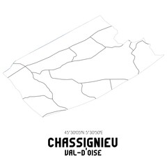 CHASSIGNIEU Val-d'Oise. Minimalistic street map with black and white lines.