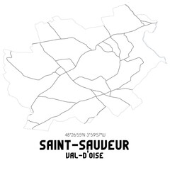 SAINT-SAUVEUR Val-d'Oise. Minimalistic street map with black and white lines.
