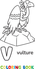 Vulture. Animals ABC coloring book for kids