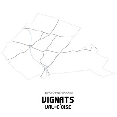 VIGNATS Val-d'Oise. Minimalistic street map with black and white lines.