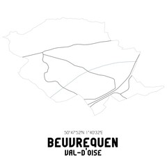 BEUVREQUEN Val-d'Oise. Minimalistic street map with black and white lines.