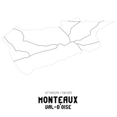 MONTEAUX Val-d'Oise. Minimalistic street map with black and white lines.