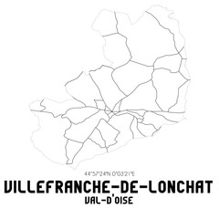 VILLEFRANCHE-DE-LONCHAT Val-d'Oise. Minimalistic street map with black and white lines.