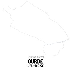 OURDE Val-d'Oise. Minimalistic street map with black and white lines.