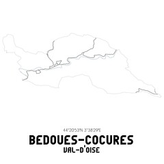 BEDOUES-COCURES Val-d'Oise. Minimalistic street map with black and white lines.