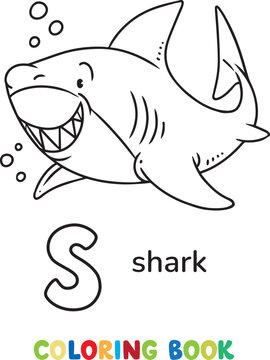 Shark in water. Animals ABC coloring book for kids