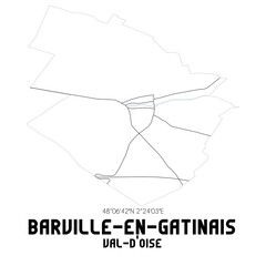 BARVILLE-EN-GATINAIS Val-d'Oise. Minimalistic street map with black and white lines.