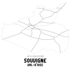SOUVIGNE Val-d'Oise. Minimalistic street map with black and white lines.
