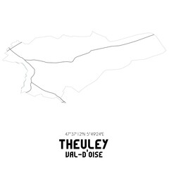 THEULEY Val-d'Oise. Minimalistic street map with black and white lines.