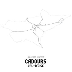 CADOURS Val-d'Oise. Minimalistic street map with black and white lines.