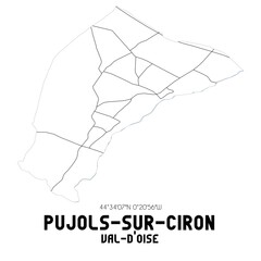 PUJOLS-SUR-CIRON Val-d'Oise. Minimalistic street map with black and white lines.