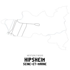 HIPSHEIM Seine-et-Marne. Minimalistic street map with black and white lines.