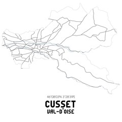 CUSSET Val-d'Oise. Minimalistic street map with black and white lines.