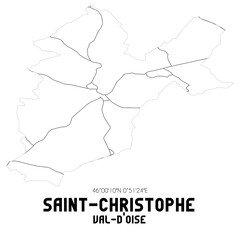 SAINT-CHRISTOPHE Val-d'Oise. Minimalistic street map with black and white lines.