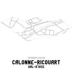 CALONNE-RICOUART Val-d'Oise. Minimalistic street map with black and white lines.