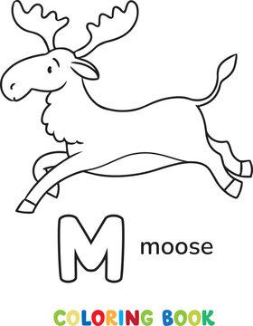 Running moose. Animals ABC coloring book for kids