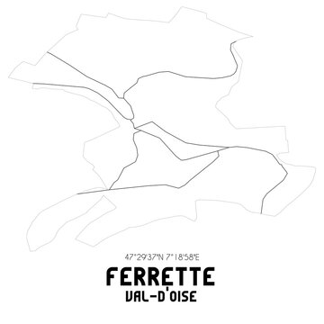 FERRETTE Val-d'Oise. Minimalistic street map with black and white lines.