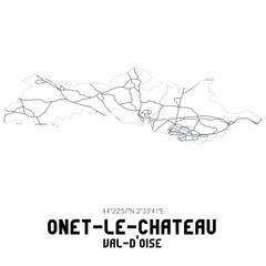ONET-LE-CHATEAU Val-d'Oise. Minimalistic street map with black and white lines.