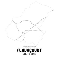 FLAVACOURT Val-d'Oise. Minimalistic street map with black and white lines.