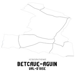 BETCAVE-AGUIN Val-d'Oise. Minimalistic street map with black and white lines.