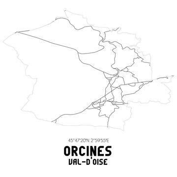 ORCINES Val-d'Oise. Minimalistic street map with black and white lines.