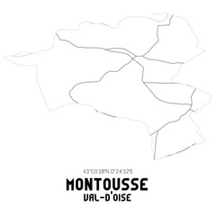 MONTOUSSE Val-d'Oise. Minimalistic street map with black and white lines.