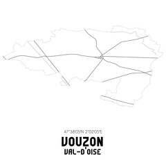 VOUZON Val-d'Oise. Minimalistic street map with black and white lines.