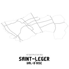 SAINT-LEGER Val-d'Oise. Minimalistic street map with black and white lines.