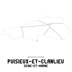 PUISIEUX-ET-CLANLIEU Seine-et-Marne. Minimalistic street map with black and white lines.
