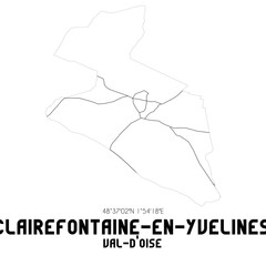 CLAIREFONTAINE-EN-YVELINES Val-d'Oise. Minimalistic street map with black and white lines.