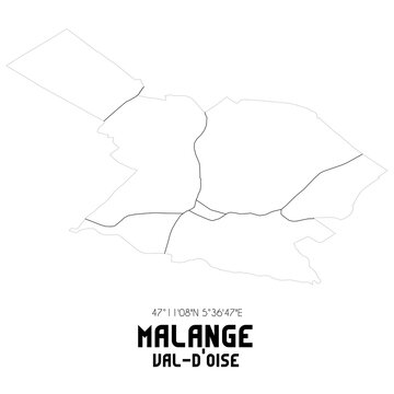 MALANGE Val-d'Oise. Minimalistic street map with black and white lines.