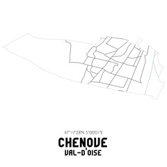 CHENOVE Val-d'Oise. Minimalistic street map with black and white lines.