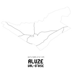 ALUZE Val-d'Oise. Minimalistic street map with black and white lines.